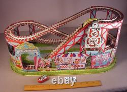 Vintage Chein wind up Toy Roller Coaster & 1 Car tin litho mechanical Works #2