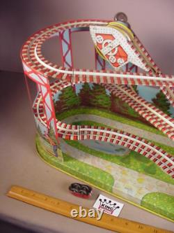 Vintage Chein wind up Toy Roller Coaster & 1 Car tin litho mechanical Works #2