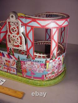 Vintage Chein wind up Toy Roller Coaster & 1 Car tin litho mechanical Works #2