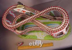 Vintage Chein wind up Toy Roller Coaster & 1 Car tin litho mechanical Works #2