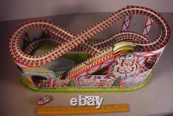 Vintage Chein wind up Toy Roller Coaster & 1 Car tin litho mechanical Works #2