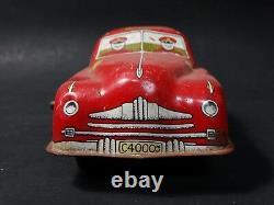 Vintage Courtland Fire Chief Car Tin Litho Key Wind Friction Toy All Red Version