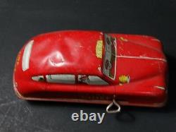 Vintage Courtland Fire Chief Car Tin Litho Key Wind Friction Toy All Red Version