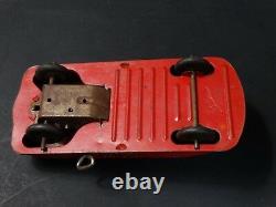 Vintage Courtland Fire Chief Car Tin Litho Key Wind Friction Toy All Red Version