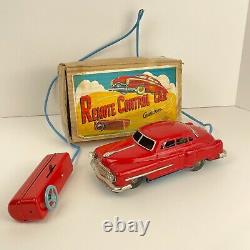 Vintage Cragstan Tin Remote Control Car & Box 1950's working headlights