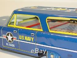 Vintage Daito Japan Tin Rare U. S. Navy Ford Car, Officers Official, Friction Toy