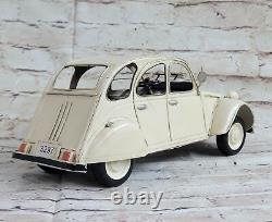 Vintage Daiya Citroen 2CV Tin Toy Car Friction 2-Tone White 4-Door Sedan Gift