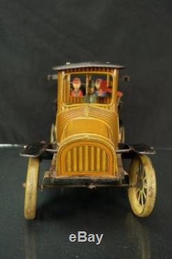 Vintage Fischer German Made Tin Wind Up Taxi Limousine Toy Car Antique As Is