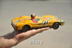 Vintage Friction No. 27 Ford Lotus BP Yellow Litho Car Tin Toy, Collectible