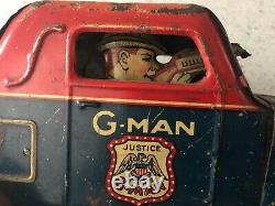 Vintage G-MAN PURSUIT CAR Marx 1930's Tin Litho Metal Wind-up Friction afc