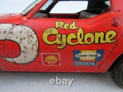 Vintage GT 609 Racing Team Red Cyclone Car Battery Operate Llitho Tin Toy Japan