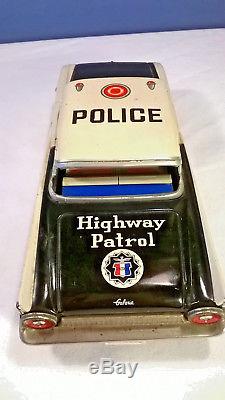 Vintage Highway Patrol Police Ford HAJI Tin Metal Toy Car Friction Japan Antique
