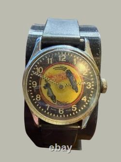 Vintage Hot Wheels Swiss Made Manual Wind Youth Wristwatch Black Rubber Band