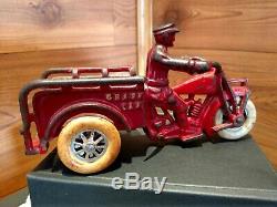 Vintage Hubley Cast Iron #2049 B 2 Red Indian Motorcycle Crash Car