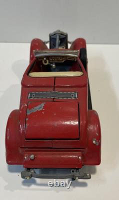 Vintage Hubley Cast Iron Roadster Convertible Red Broken Shaft-No Steering Whl