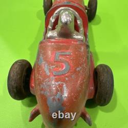 Vintage Hubley Kiddie Toy Cast Iron Race Car #5 w Driver Original Paint USA