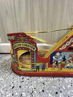 Vintage J Chein Tin Litho Wind Up Roller Coaster Toy 1950s With Car