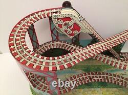 Vintage J. Chein Wind-Up Roller Coaster Tin Litho With2 Cars, EXCEPTIONAL