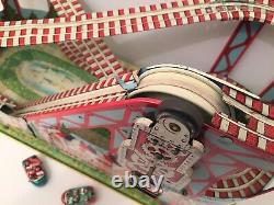 Vintage J. Chein Wind-Up Roller Coaster Tin Litho With2 Cars, EXCEPTIONAL