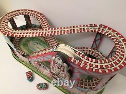 Vintage J. Chein Wind-Up Roller Coaster Tin Litho With2 Cars, EXCEPTIONAL