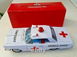 Vintage Japan Bandai Ford Tin Friction Ambulance Car 8 K303 With Box