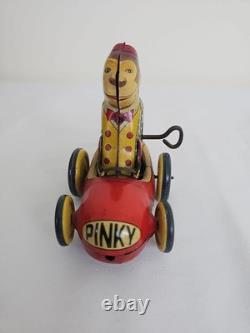 Vintage Japan Tin Windup Pinky, Monkey In A Car