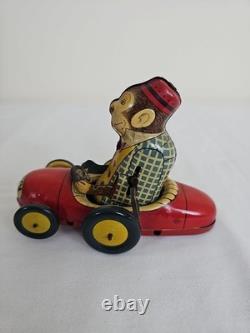 Vintage Japan Tin Windup Pinky, Monkey In A Car