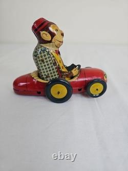 Vintage Japan Tin Windup Pinky, Monkey In A Car