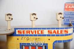 Vintage Keystone Toys Garage Service Gas Station Bus car playset gas pumps
