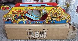 Vintage LOOP A LOOP toy TIN wind-up CAR amusement park ride WOLVERINE the BOX us