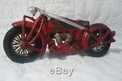 Vintage Large 1930's Red Cast Iron Hubley Indian Motorcycle withSide Car Very Nice