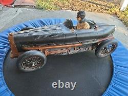 Vintage Large Wood/Resin Speedway Roadster Car WithDriver as is 4 restoration