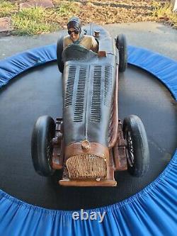 Vintage Large Wood/Resin Speedway Roadster Car WithDriver as is 4 restoration