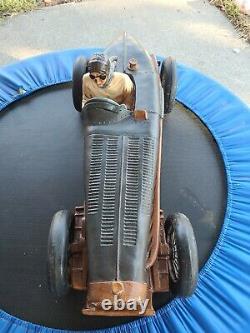 Vintage Large Wood/Resin Speedway Roadster Car WithDriver as is 4 restoration