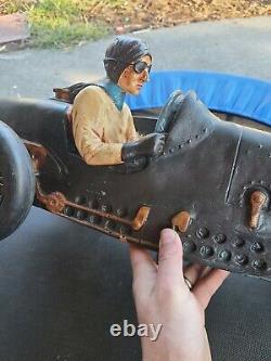 Vintage Large Wood/Resin Speedway Roadster Car WithDriver as is 4 restoration