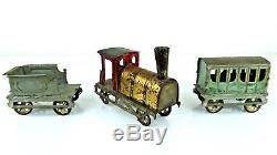 Vintage Late 1800's French Tin Floor Train 8 Car Set 29 Long