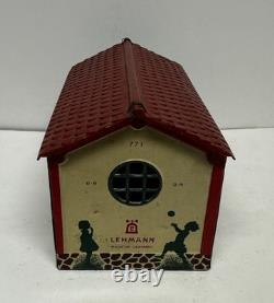 Vintage Lehmann 760 Mechanical Metal Tin Racing Car Toy With Garage Germany
