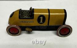 Vintage Lehmann 760 Mechanical Metal Tin Racing Car Toy With Garage Germany