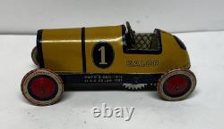 Vintage Lehmann 760 Mechanical Metal Tin Racing Car Toy With Garage Germany