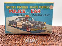 Vintage LineMar Tin Battery Op Police Car in Original Box Made Japan-1911.24
