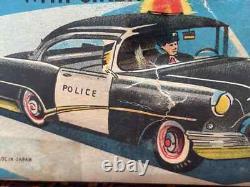 Vintage LineMar Tin Battery Op Police Car in Original Box Made Japan-1911.24