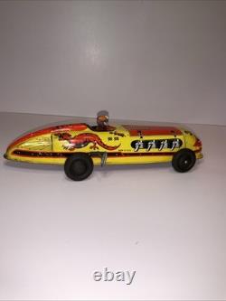 Vintage LuporTin Litho Wind-Up Race Car Dragon Spark Toy Made USA