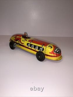 Vintage LuporTin Litho Wind-Up Race Car Dragon Spark Toy Made USA