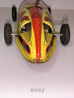 Vintage LuporTin Litho Wind-Up Race Car Dragon Spark Toy Made USA
