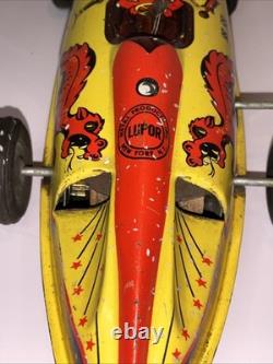 Vintage LuporTin Litho Wind-Up Race Car Dragon Spark Toy Made USA