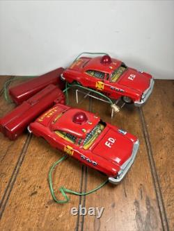 Vintage MARX Battery Operated Fire Chief TIN CAR Lot Of 2 PARTS ONLY Repair