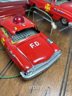 Vintage MARX Battery Operated Fire Chief TIN CAR Lot Of 2 PARTS ONLY Repair