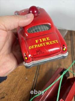 Vintage MARX Battery Operated Fire Chief TIN CAR Lot Of 2 PARTS ONLY Repair