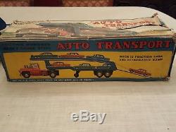Vintage Marx Auto Transport Toy Truck with Friction Cars