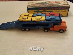 Vintage Marx Auto Transport Toy Truck with Friction Cars